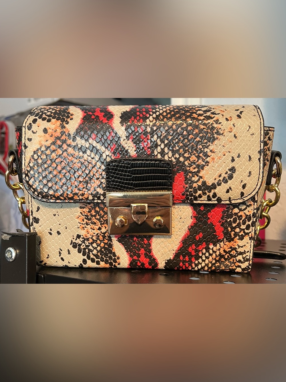 Aldo Snake-Print Crossbody - Red, Black, Cream NWOT
